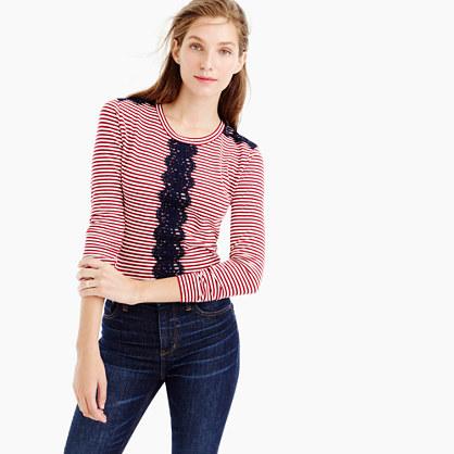 J.Crew Long-sleeve stripe T-shirt with lace