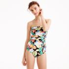 J.Crew Ruched bandeau one-piece swimsuit in postcard print