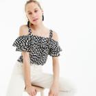 J.Crew Collection silk cold-shoulder top in Ratti polka dot