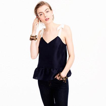 J.Crew Silk tie-shoulder peplum top