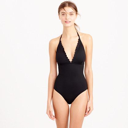 J.Crew Scalloped V-neck one-piece swimsuit in Italian matte
