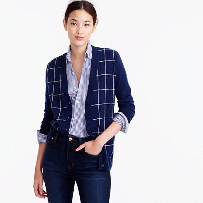 J.Crew Classic V-neck cardigan sweater in windowpane print