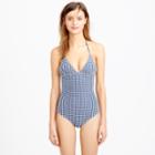 J.Crew Gingham seersucker V-halter one-piece swimsuit