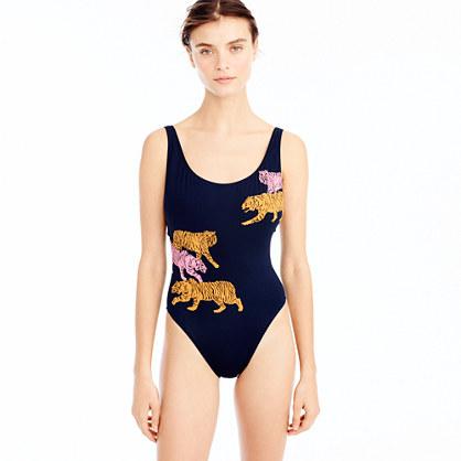 J.Crew Plunging scoopback one-piece in tiger print