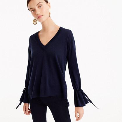 J.Crew Merino V-neck sweater with drawstring sleeves
