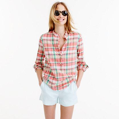 J.Crew Tall ruffle popover shirt in melon plaid
