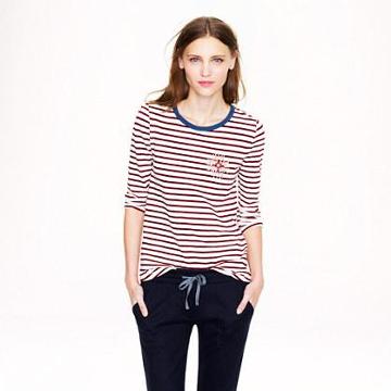 J.Crew Stripe painter tee with jeweled brooch
