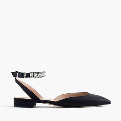 J.Crew Satin jeweled ankle-strap flats