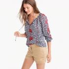 J.Crew Embroidered tie-neck top in printed Indian voile