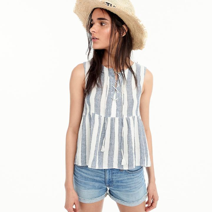 J.Crew Point Sur tie-front top in striped linen
