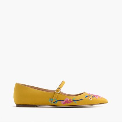 J.Crew Embroidered satin Mary Jane flat