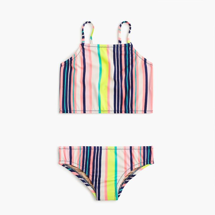 J.Crew Girls' cropped tankini set in pink stripes
