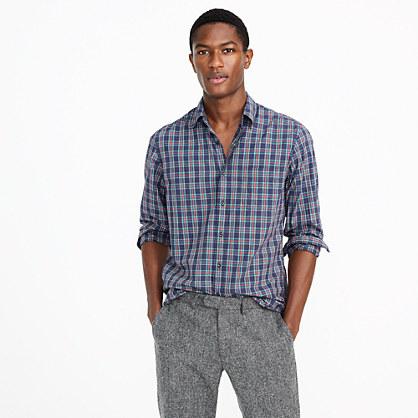 J.Crew Secret Wash shirt in heather poplin navy tartan