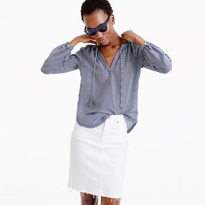 J.Crew Petite tie-neck top in shirting stripe