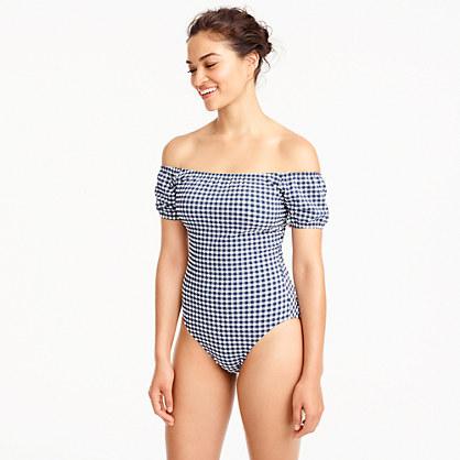 J.Crew Gingham off-the-shoulder one-piece swimsuit