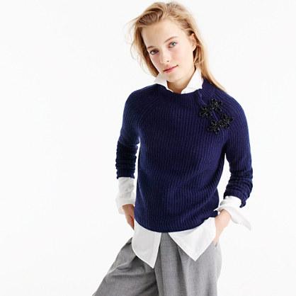 J.Crew Ribbed sweater with sparkly frog closures