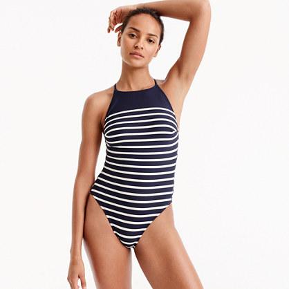 J.Crew High-neck one-piece swimsuit in nautical stripe