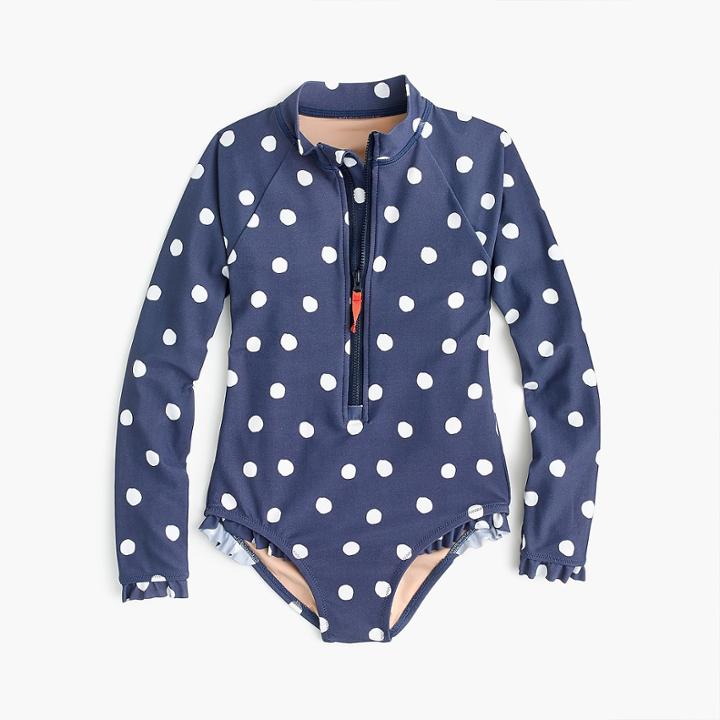 J.Crew Girls' long-sleeve one-piece swimsuit in polka dots