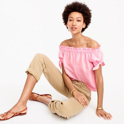 J.Crew Talloff-the-shoulder top in silk shantung