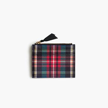 J.Crew Small zip wallet in Stewart plaid Italian leather