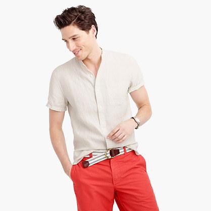 J.Crew Short-sleeve band-collar shirt in Irish linen