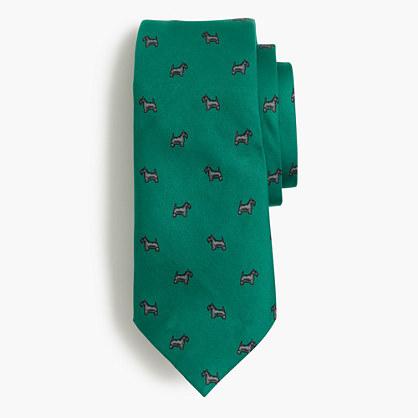 J.Crew Paul Feig for J.Crew silk tie in emerald with embroidered terriers