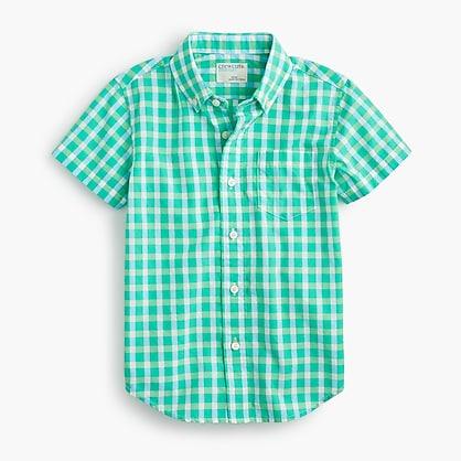 J.Crew Boys' short-sleeve Secret Wash shirt in green gingham