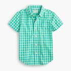 J.Crew Boys' short-sleeve Secret Wash shirt in green gingham