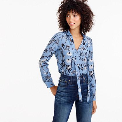 J.Crew Collection ruffle tie-neck top in Ratti® mountain lake monkey print