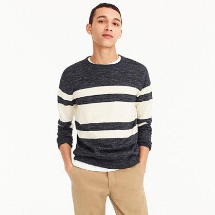 J.Crew Cotton-linen crewneck sweater in heather multistripe