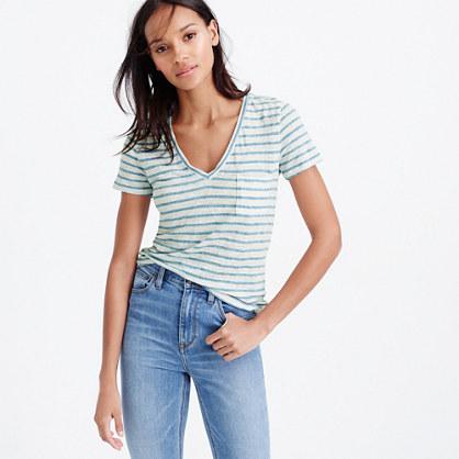 J.Crew Linen V-neck pocket T-shirt in stripe