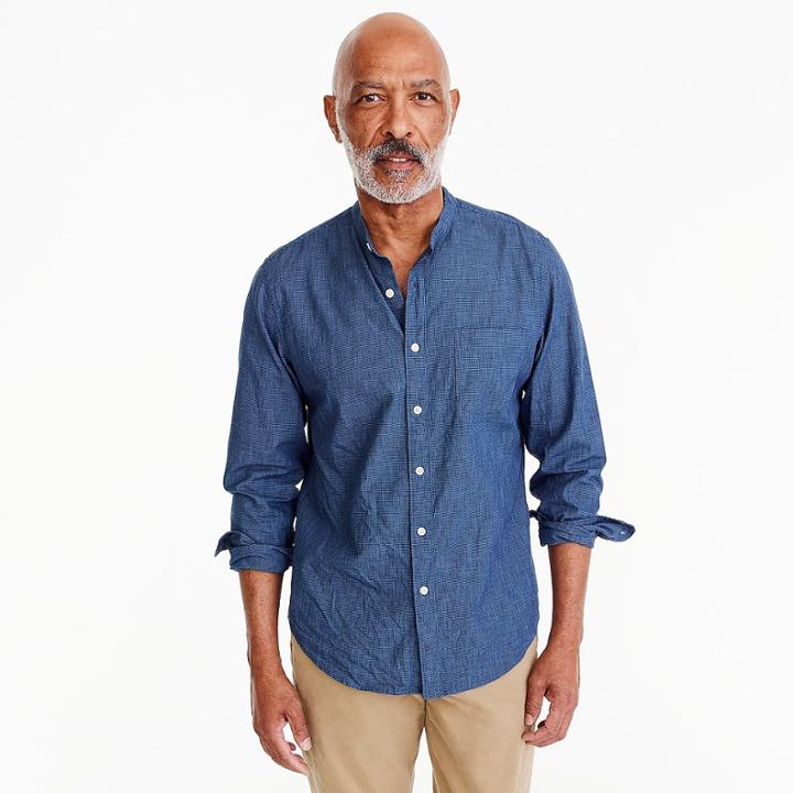 J.Crew Band-collar shirt in navy houndstooth