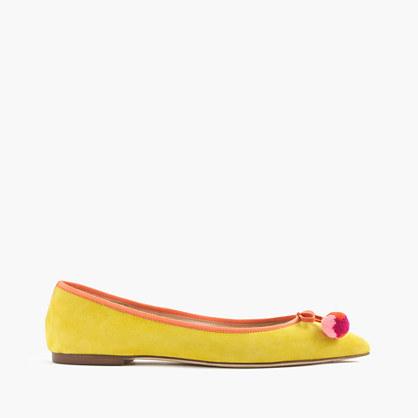 J.Crew Gemma suede flats with pom-poms