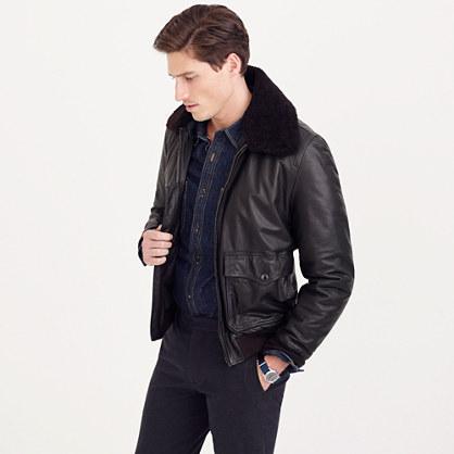 J.Crew Wallace & Barnes sherpa-collar Italian leather G-1 flight jacket