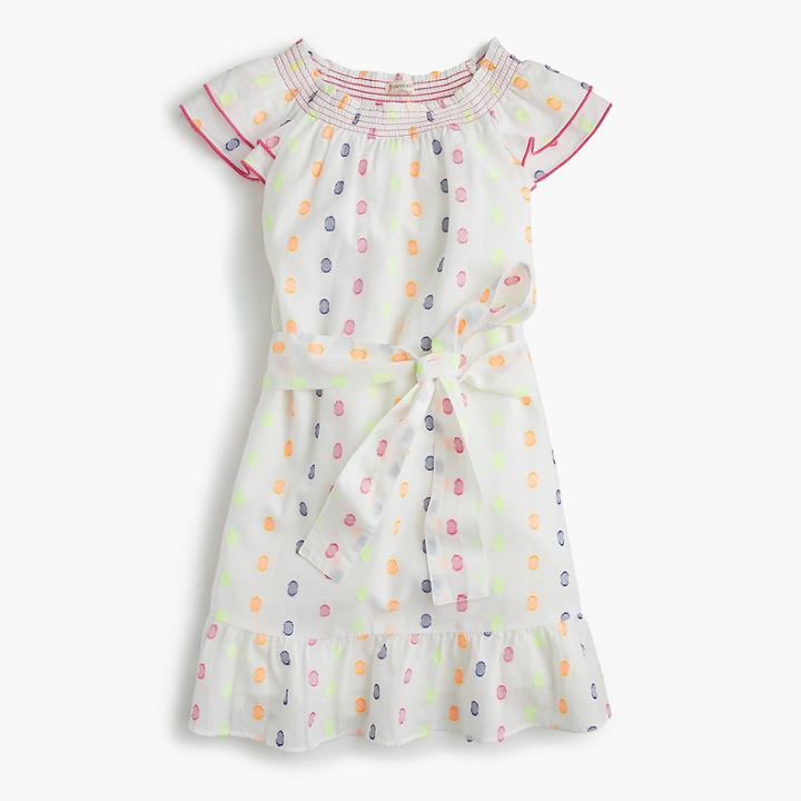 J.Crew Girls' smocked-neck dress in neon clip-dot