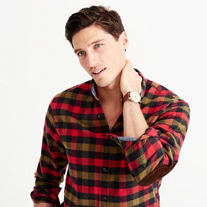 J.Crew Cotton-wool elbow-patch shirt in warm red tattersall