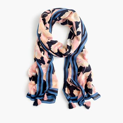J.Crew Floral cotton-blend scarf with tassels