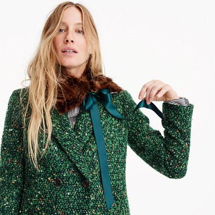 J.Crew Faux fur plaid-lined stole with tie