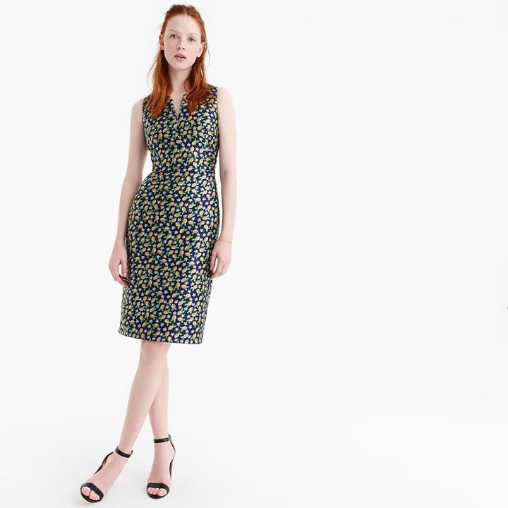 J.Crew V-neck sheath dress  in lemon jacquard
