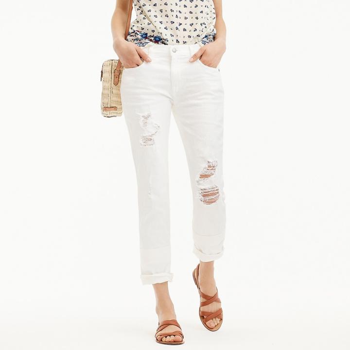 J.Crew Point Sur high-rise boyfriend jean in destructed white denim