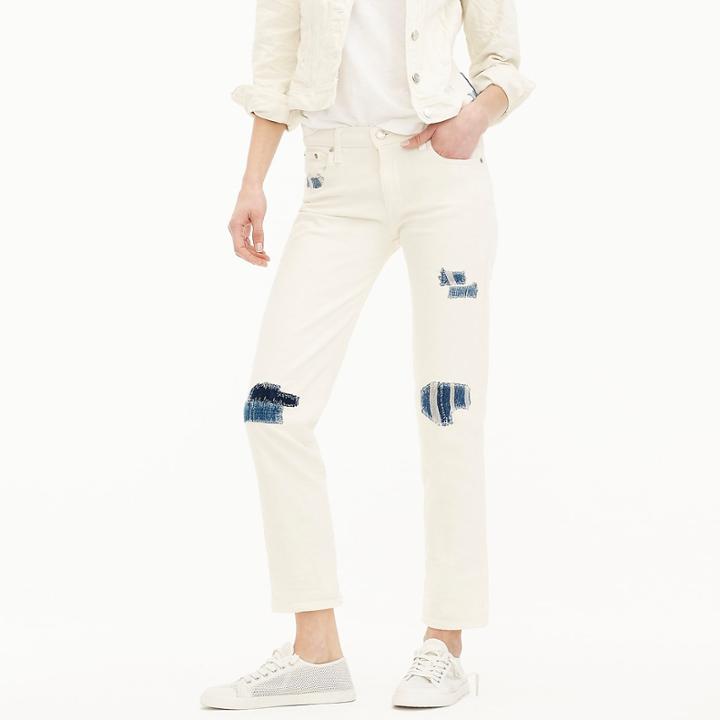 J.Crew Sean Hornbeak for J.Crew slim boyfriend jean with indigo patches in white