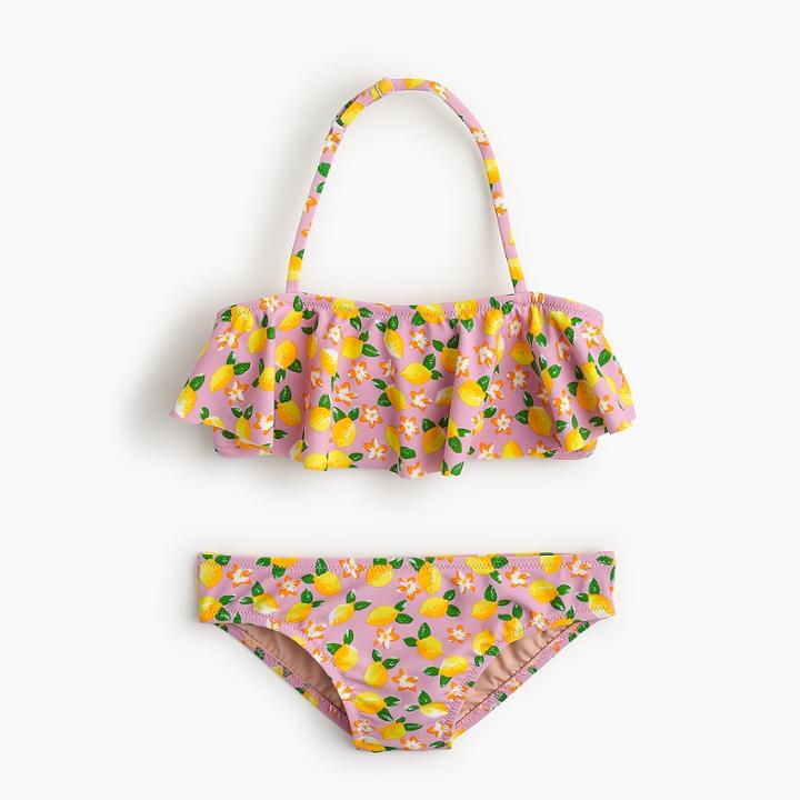 J.Crew Girls' ruffled bikini set in lemon print