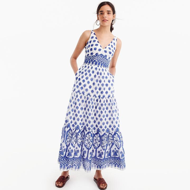 J.Crew V-neck maxi dress in block print
