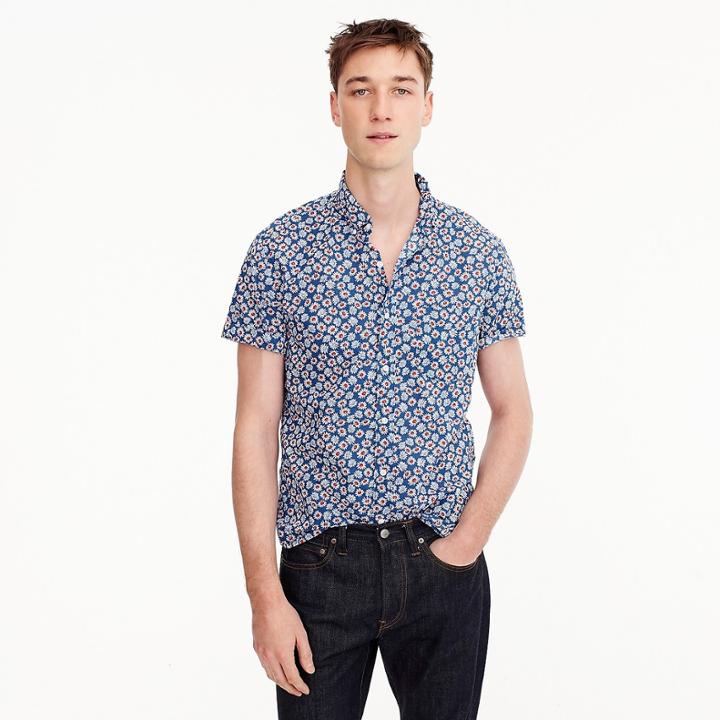 J.Crew Short-sleeve stretch slub cotton shirt in daisy print