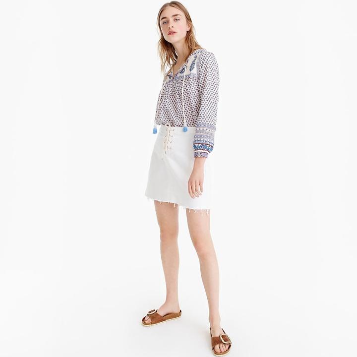 J.Crew Lace-up denim mini skirt with raw hem