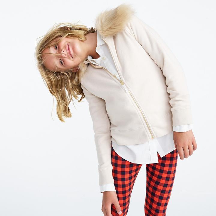 J.Crew Girls' fur-trimmed fleece zip-up