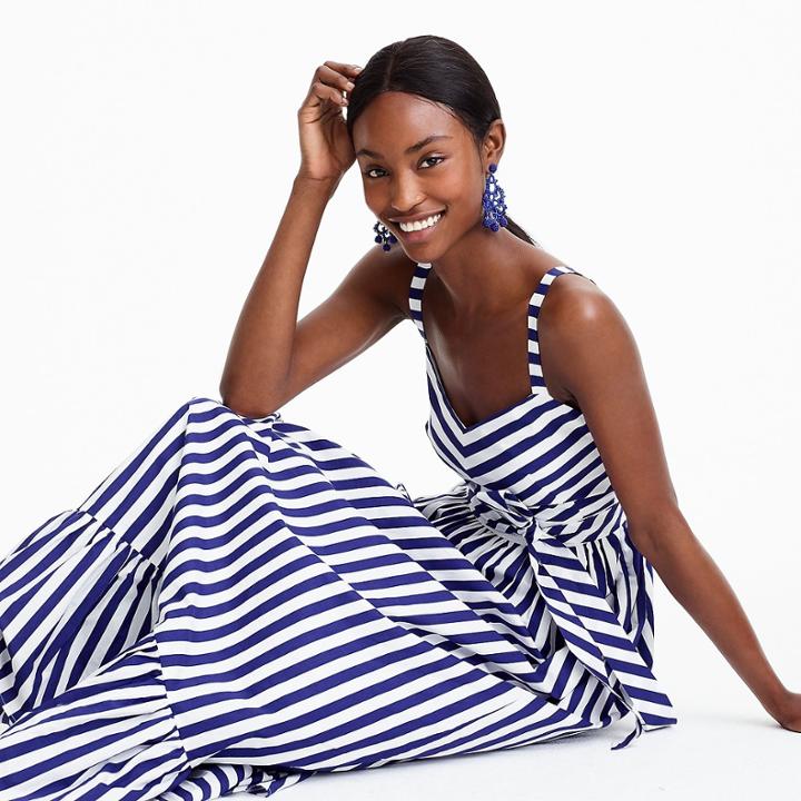 J.Crew Striped ruffle maxi dress