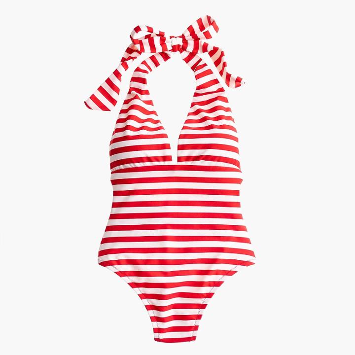 J.Crew Plunging halter one-piece swimsuit in classic stripe