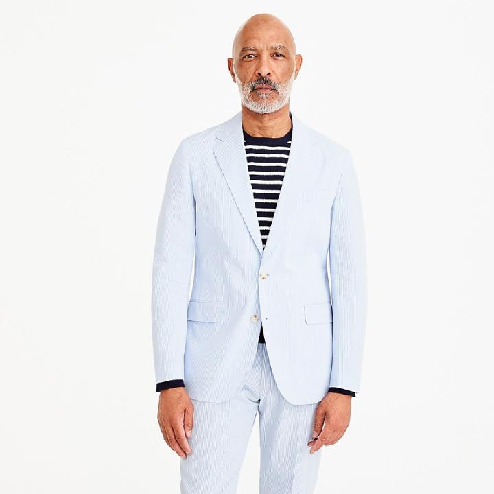 J.Crew Ludlow Slim-fit unstructured suit jacket in blue seersucker