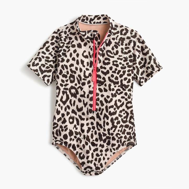J.Crew Girls' short-sleeve one-piece swimsuit in leopard